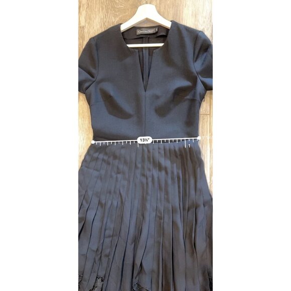 Oscar de la Renta Pleated Chiffon & Guipure Inset black Dress Size 2 - Picture 12 of 14